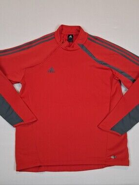 Vtg Adidas Climawarm Soccer Training 1/4 Zip Rare Pullover Mens Lrg Red/Grey Y2k